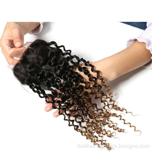 Adorable 1B/4/30 Three Tone Ombre Brazilian Kinky Curly Hair Lace Closure 4*4 Free Part Jerry Top Remy Human Hair Closure